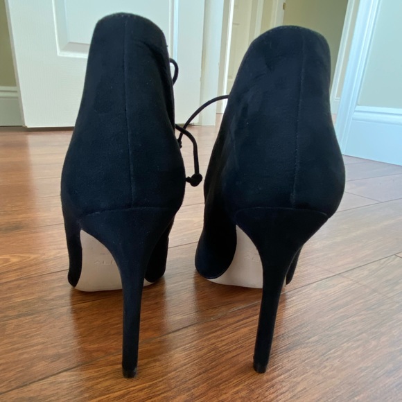 ALDO Black Faux Suede Pointed Lace-Up Ankle High Heels - Picture 6 of 13